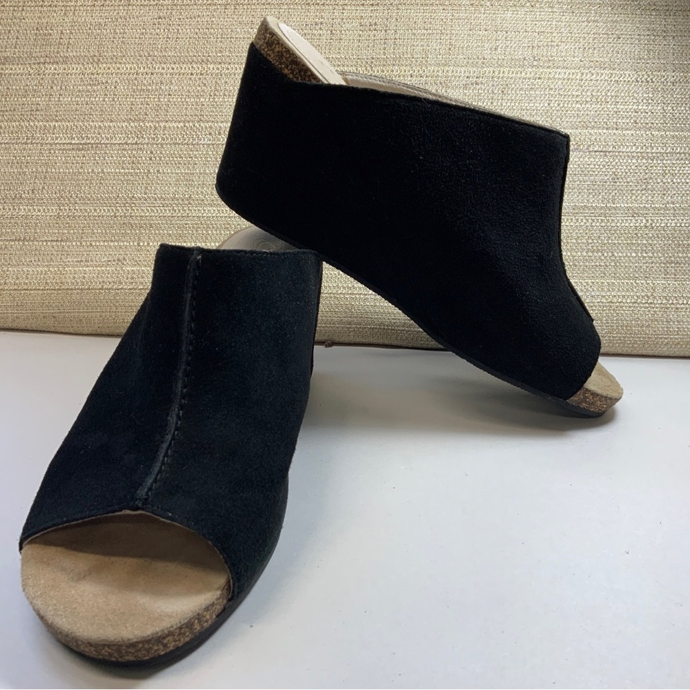Sudini Bailey Wedge Sandal Black Suede Leather Mule Slip On Size 7.5